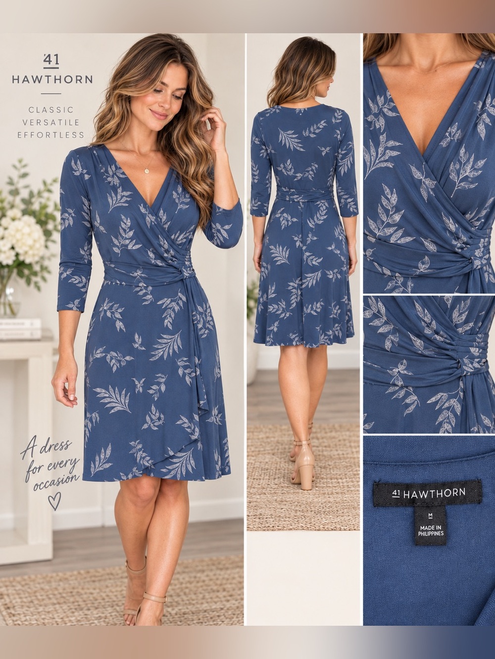 41 Hawthorn Blue Floral Faux-Wrap Dress